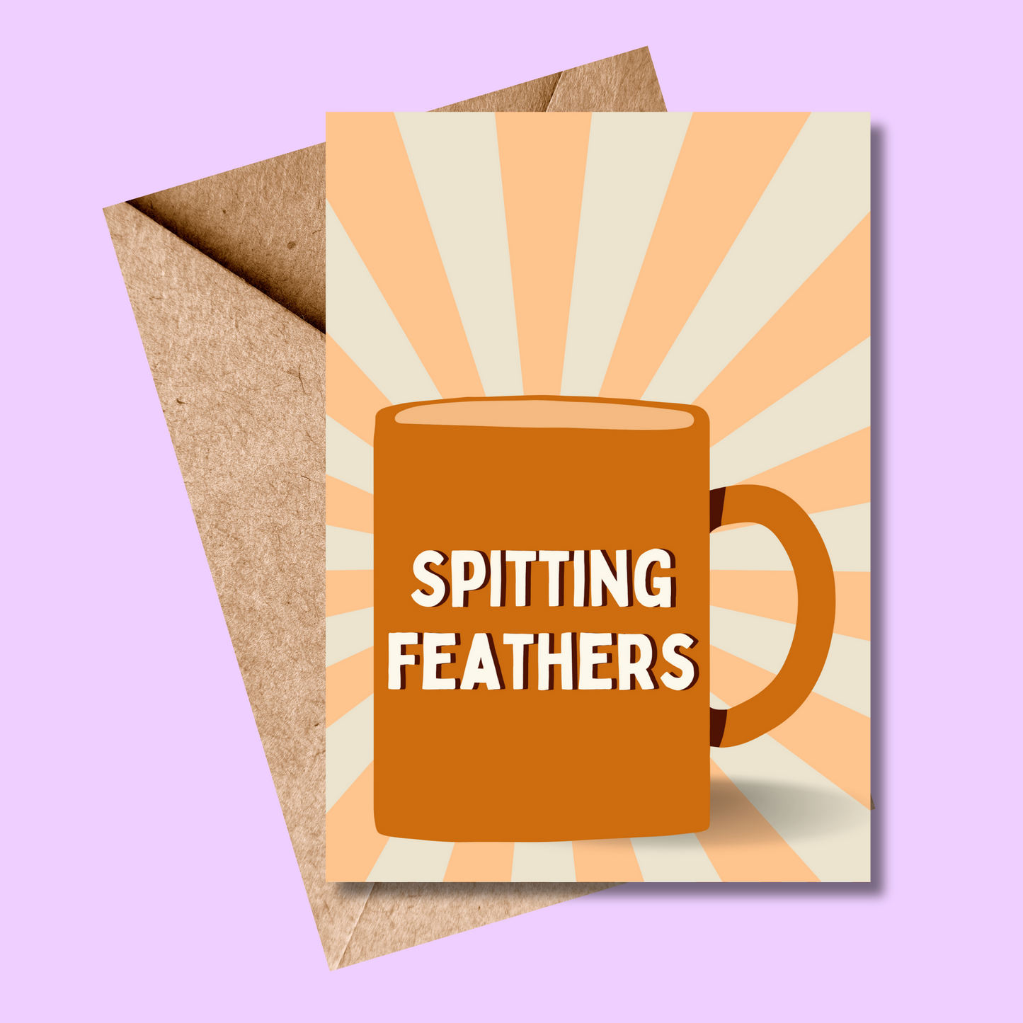 Spitting feathers greetings card