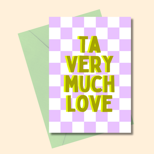 Ta very much love greetings card